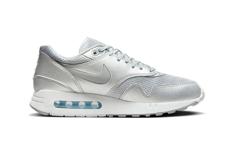 Official Look at the Nike Air Max 1 '86 in "Metallic Silver" Cool Grey/Light Smoke Grey-White-Metallic Silver FV7477-002 retro futuristic sneaker icy translucent sole swoosh air max day