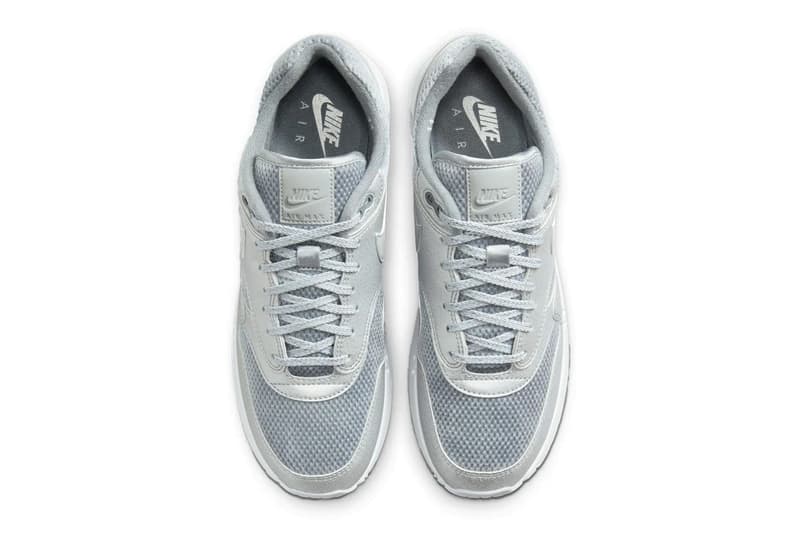 Official Look at the Nike Air Max 1 '86 in "Metallic Silver" Cool Grey/Light Smoke Grey-White-Metallic Silver FV7477-002 retro futuristic sneaker icy translucent sole swoosh air max day