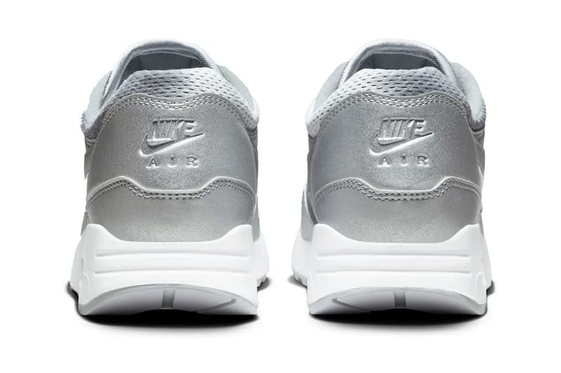 Official Look at the Nike Air Max 1 '86 in "Metallic Silver" Cool Grey/Light Smoke Grey-White-Metallic Silver FV7477-002 retro futuristic sneaker icy translucent sole swoosh air max day