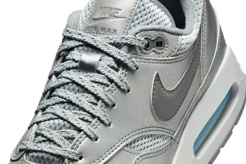 Official Look at the Nike Air Max 1 '86 in "Metallic Silver" Cool Grey/Light Smoke Grey-White-Metallic Silver FV7477-002 retro futuristic sneaker icy translucent sole swoosh air max day