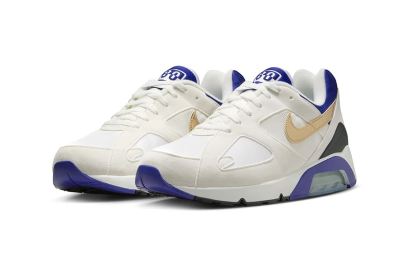 Official Look at the Nike Air Max 180 "Concord" FJ9259-101 Release Info sneakers shoes Summit White/Metallic Gold-Bright Concord ultramarine michael jordan brand 1992 barcelona olympics swoosh nike