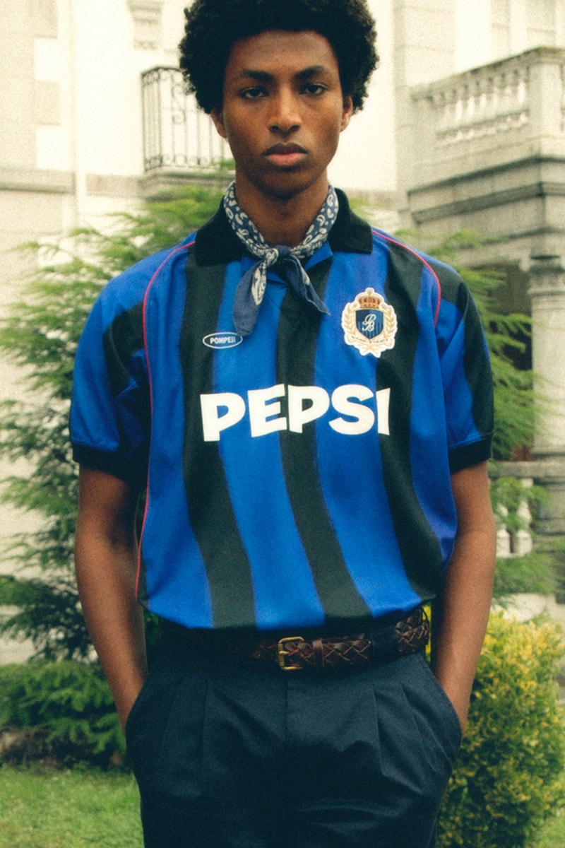 Pompeii x Pepsi football summer collection collaboration t-shirts jerseys windbreaker cap blue red white La Pretemporada