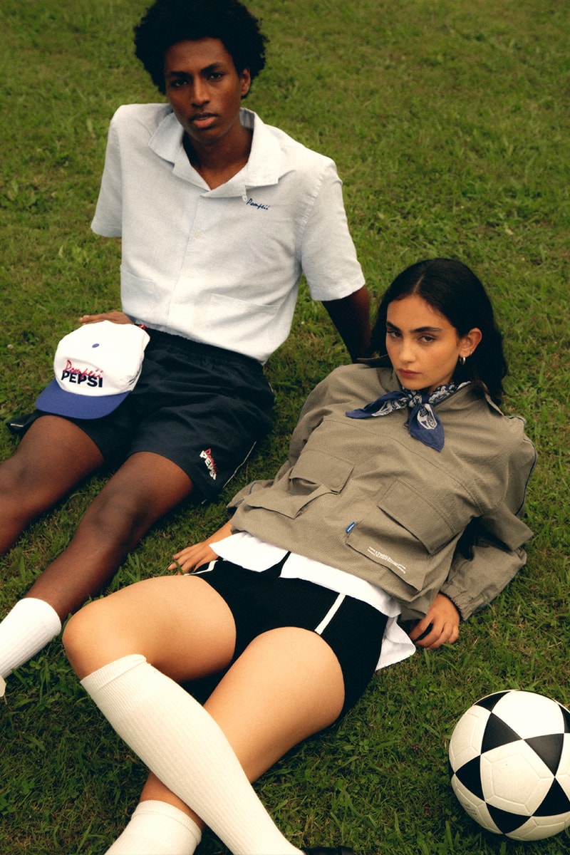 Pompeii x Pepsi football summer collection collaboration t-shirts jerseys windbreaker cap blue red white La Pretemporada