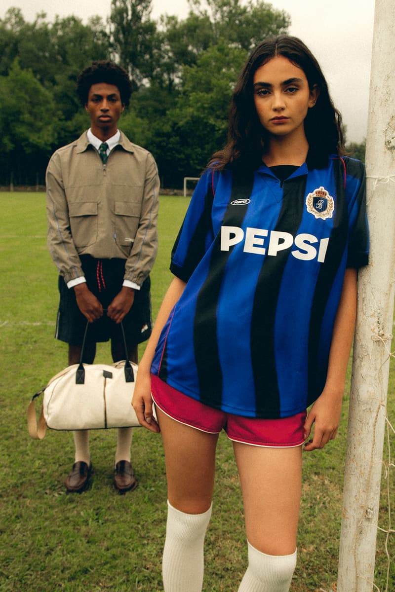 Pompeii x Pepsi football summer collection collaboration t-shirts jerseys windbreaker cap blue red white La Pretemporada