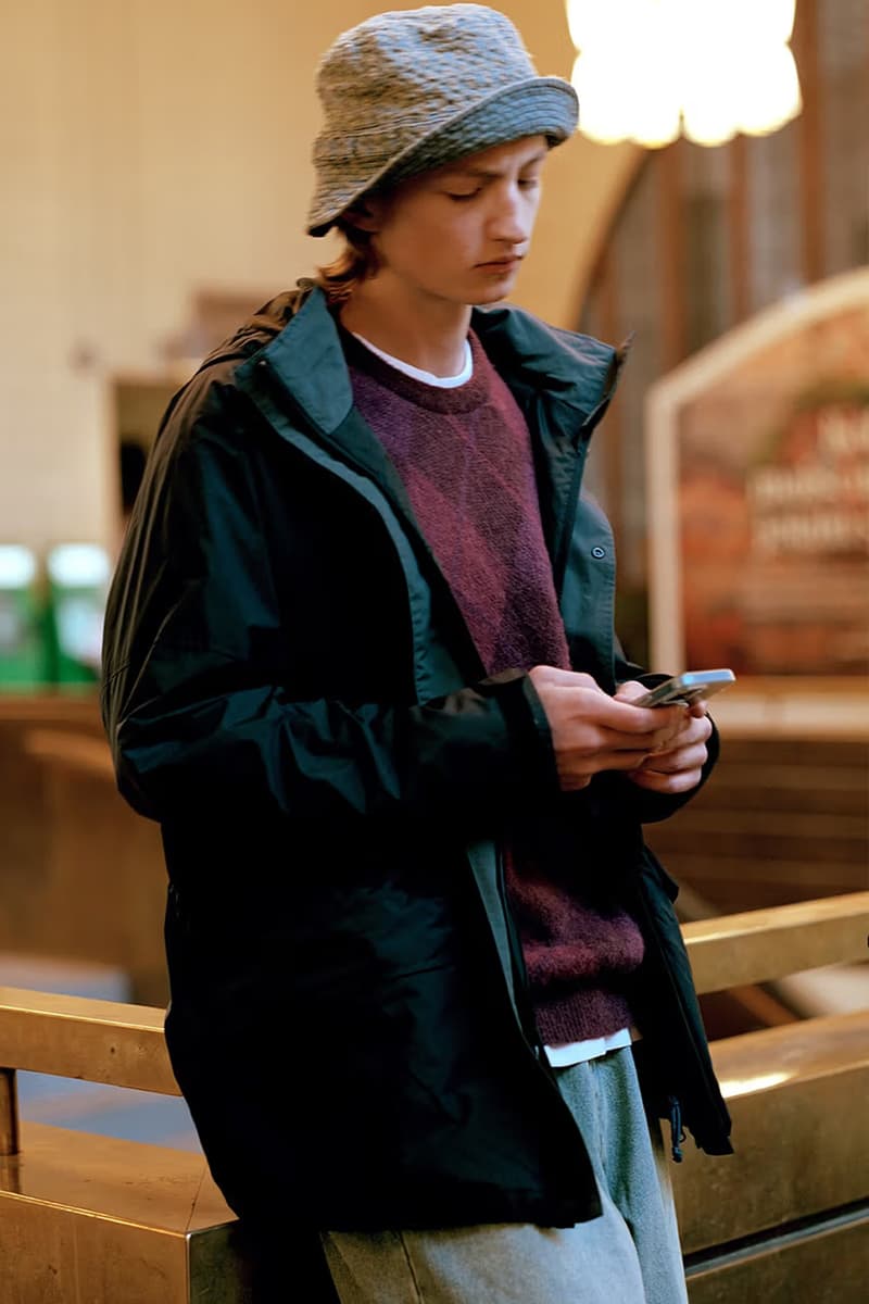 thisisneverthat FW24 Leans Into Cozy Airport Style lookbook fall/winter 2024 puffer jackets, vests with linings, and knits