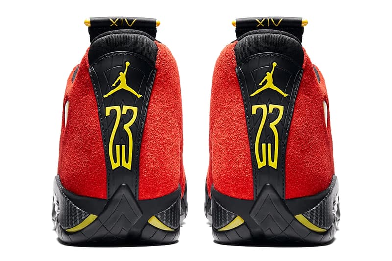 Air Jordan 14 "Ferrari" To Return Next Year IF5015-600 swoosh suede carbon fiber red yellow speed racecar italian craftsmanship retro basketball shoe sneaker jumpman jordan brand