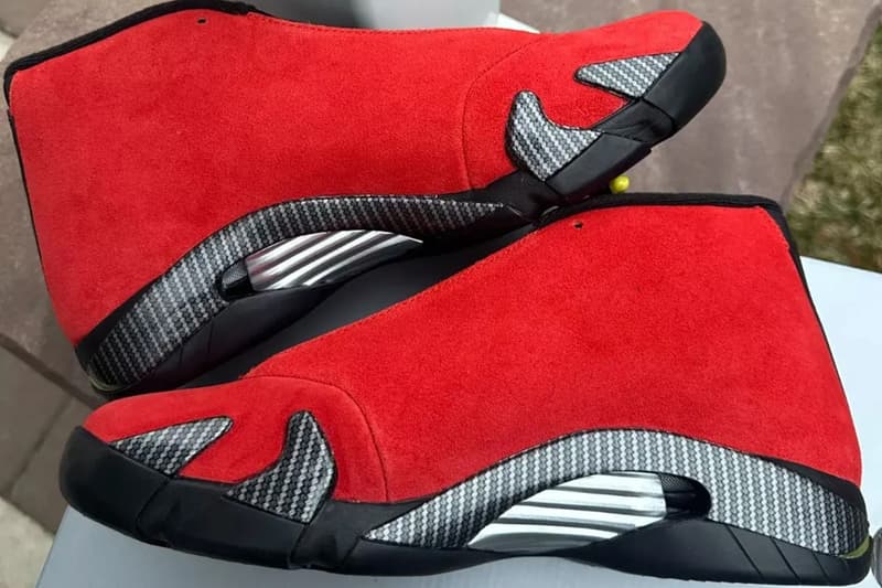 Air Jordan 14 "Ferrari" To Return Next Year IF5015-600 swoosh suede carbon fiber red yellow speed racecar italian craftsmanship retro basketball shoe sneaker jumpman jordan brand