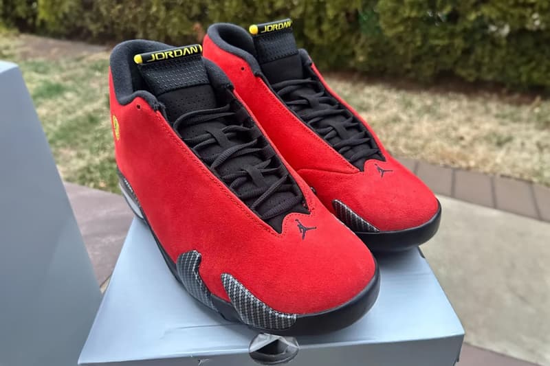 Air Jordan 14 "Ferrari" To Return Next Year IF5015-600 swoosh suede carbon fiber red yellow speed racecar italian craftsmanship retro basketball shoe sneaker jumpman jordan brand