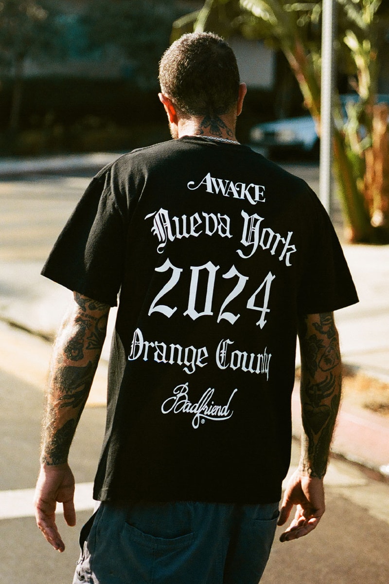 Awake NY x Badfriend Connect on Debut Capsule release info price collab collection pop up jersey price new york city nyc california orange county la los angeles jeans star free graphic tee shirt address flagship jersey kit tequila sponsor hat new era 59fifty
