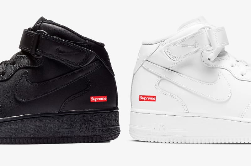 supreme x nike air force 1 mid black white box logo 2024 official release date info photos price store list buying guide fz8784 001 100 