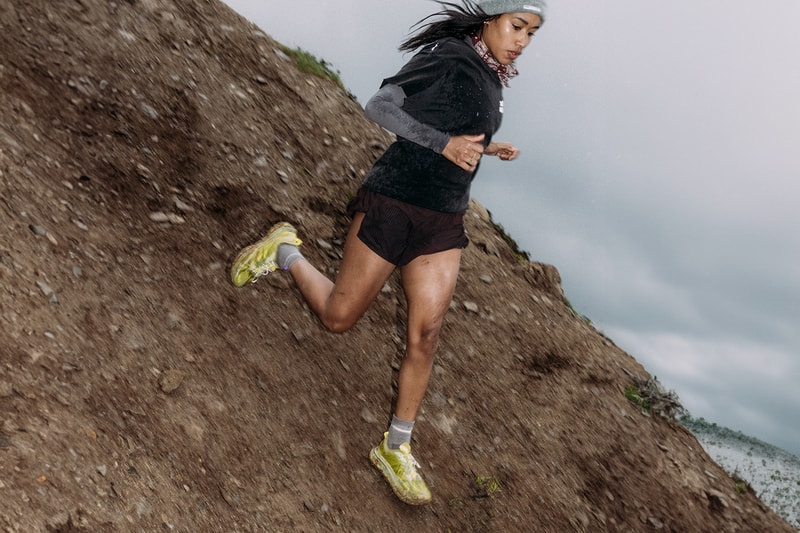HOKA x SATISFY Running Shoe Rubber Sulfur Mafate Speed 4 Lite STSFY Vibram ProFly midsole
