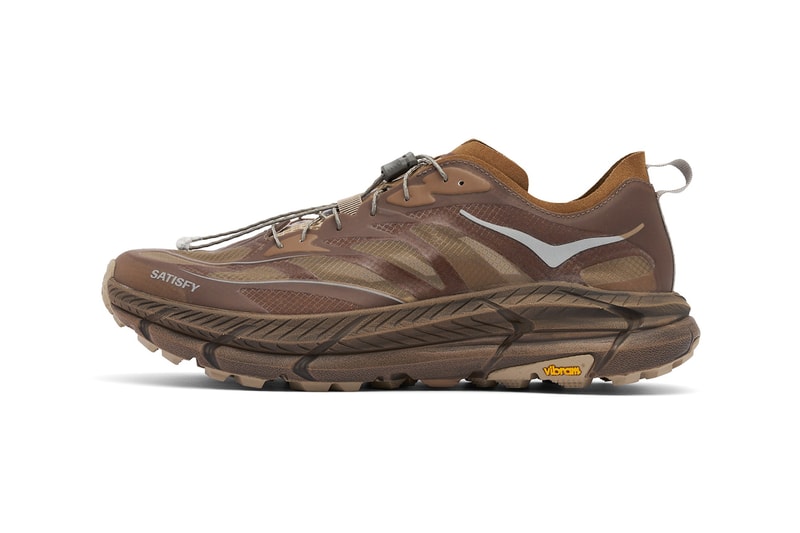 HOKA x SATISFY Running Shoe Rubber Sulfur Mafate Speed 4 Lite STSFY Vibram ProFly midsole
