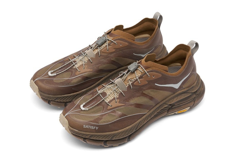 HOKA x SATISFY Running Shoe Rubber Sulfur Mafate Speed 4 Lite STSFY Vibram ProFly midsole