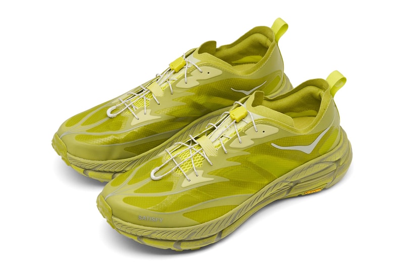 HOKA x SATISFY Running Shoe Rubber Sulfur Mafate Speed 4 Lite STSFY Vibram ProFly midsole