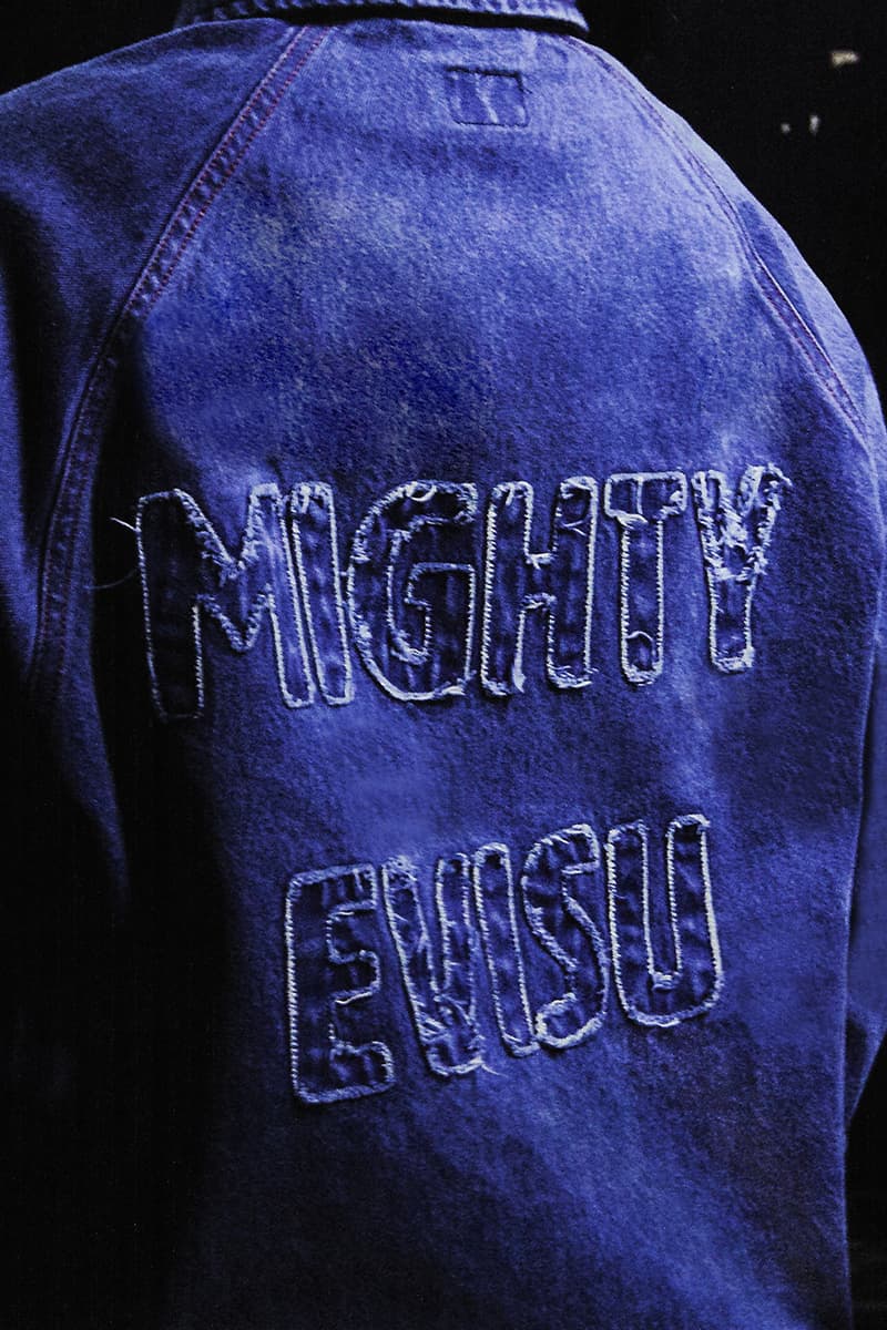 EVISU Fall/Winter 2024 "Capsule Zero Collection Streetwear Y2K fashion Varsity Red Marine Blue Pine Green tiger emblem chainstitched camp collar shirts denim