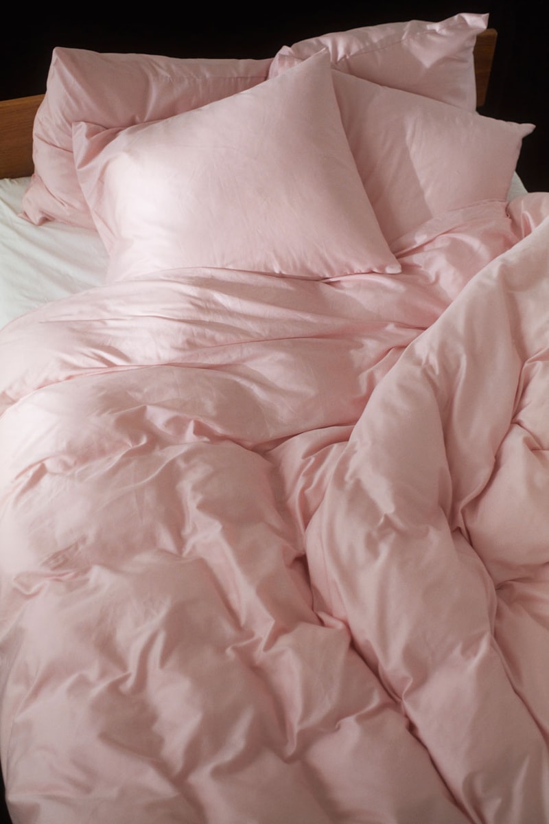 Tekla Uncovers Dreamy Sateen Collection sleepwear bedding thread count duvet cover pajamas link price fabrics copenhagen Charlie Hedin brand pants long sleeve shirt pillow sham blanket colorway solid striped silk organic cotton weave thread count 