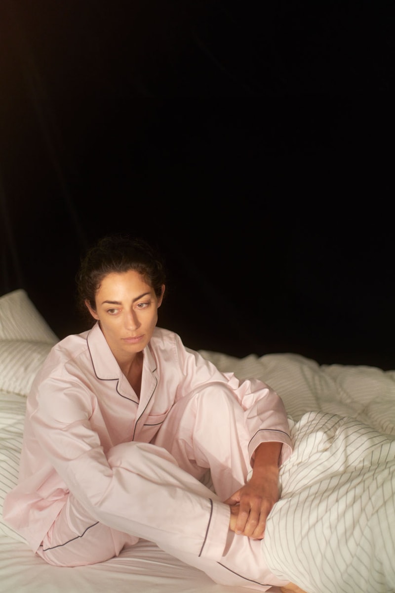 Tekla Uncovers Dreamy Sateen Collection sleepwear bedding thread count duvet cover pajamas link price fabrics copenhagen Charlie Hedin brand pants long sleeve shirt pillow sham blanket colorway solid striped silk organic cotton weave thread count 