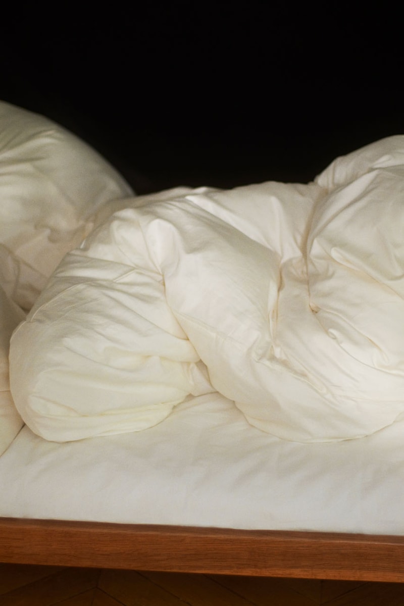 Tekla Uncovers Dreamy Sateen Collection sleepwear bedding thread count duvet cover pajamas link price fabrics copenhagen Charlie Hedin brand pants long sleeve shirt pillow sham blanket colorway solid striped silk organic cotton weave thread count 