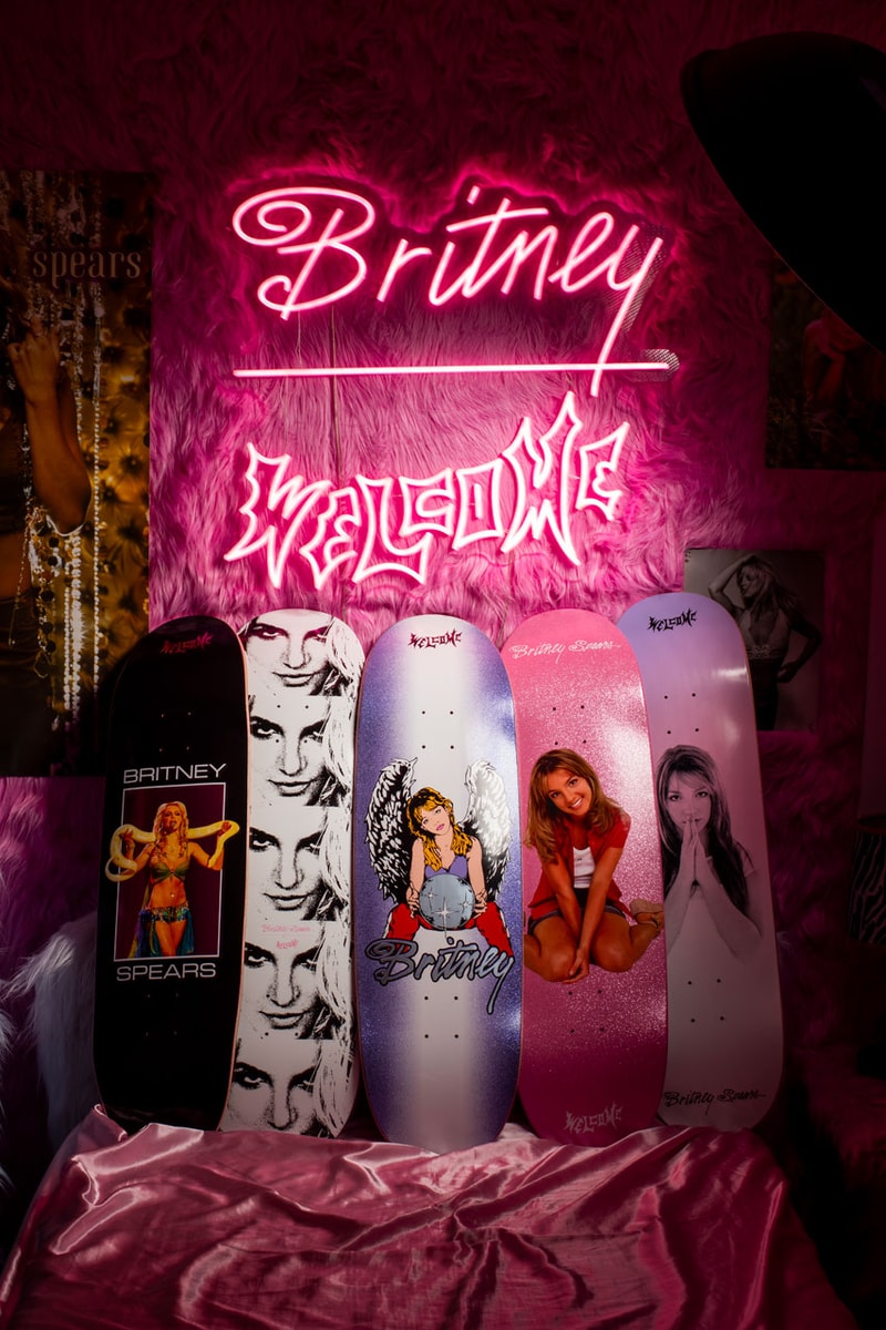 Welcome Skateboards x Britney Spears Pays Homage to the Princess of Pop baby one more time debut studio capsule deck skate apparel collab collection drop price lyrics music t shirt graphic hoodie hat link website 