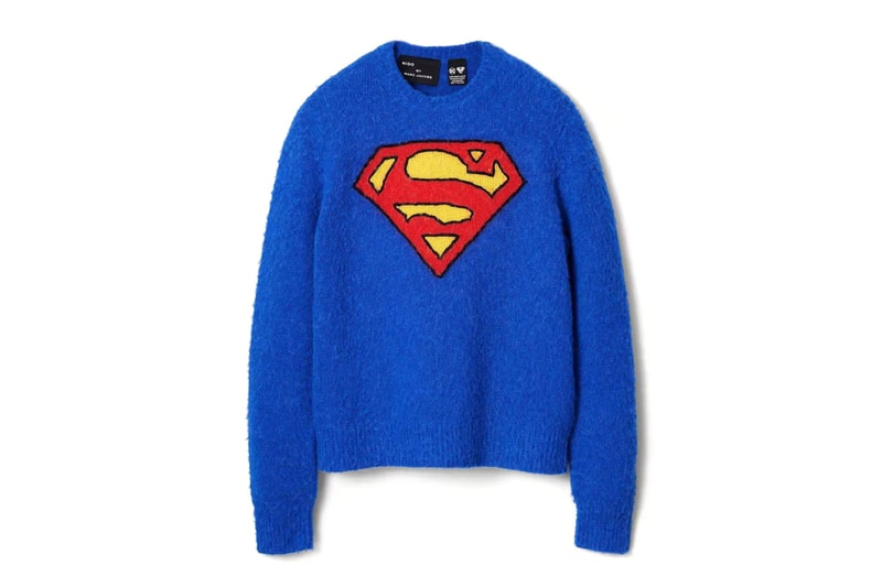 NIGO x Marc Jacobs Collide on Hero Anniversary Sweater release info archive superman superhero capsule menswear capsule 1990s reimage blue movie classic link price lottery sweatshirt kenzo smiley collab cactus plant flea market campaign lookbook lottery