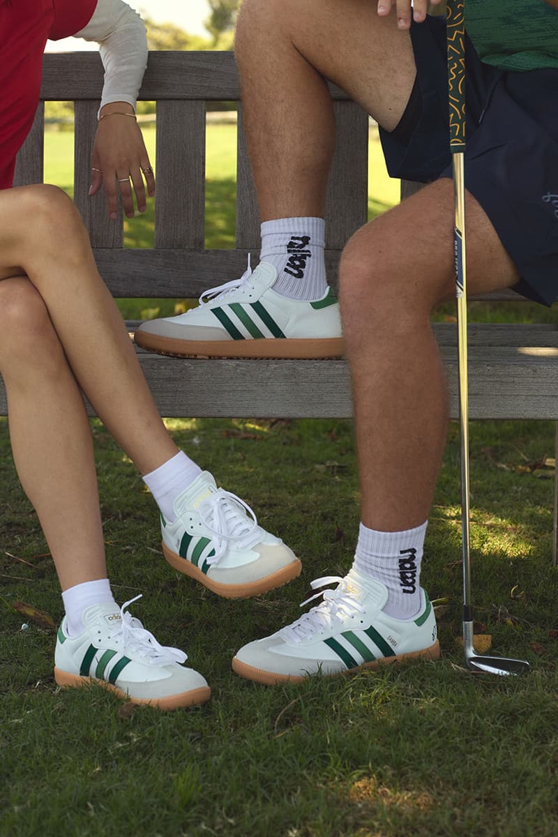 malbon adidas golf samba green white polo shorts shirts pullover skirt shoes red blue stripes