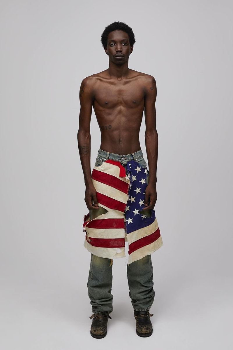 Luka Sabbat's Marking Distance Unveils First-Ever Collection spring summer 2025 capsule lookbook release info james pierce design drop price leather denim american flag collegiate hoodie shirt distressed 