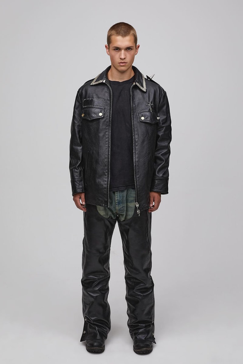 Luka Sabbat's Marking Distance Unveils First-Ever Collection spring summer 2025 capsule lookbook release info james pierce design drop price leather denim american flag collegiate hoodie shirt distressed 