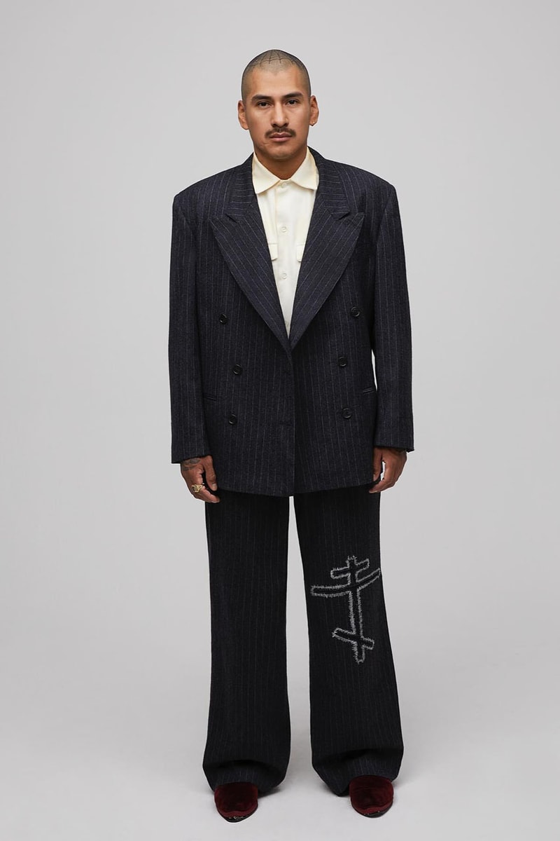 Luka Sabbat's Marking Distance Unveils First-Ever Collection spring summer 2025 capsule lookbook release info james pierce design drop price leather denim american flag collegiate hoodie shirt distressed 