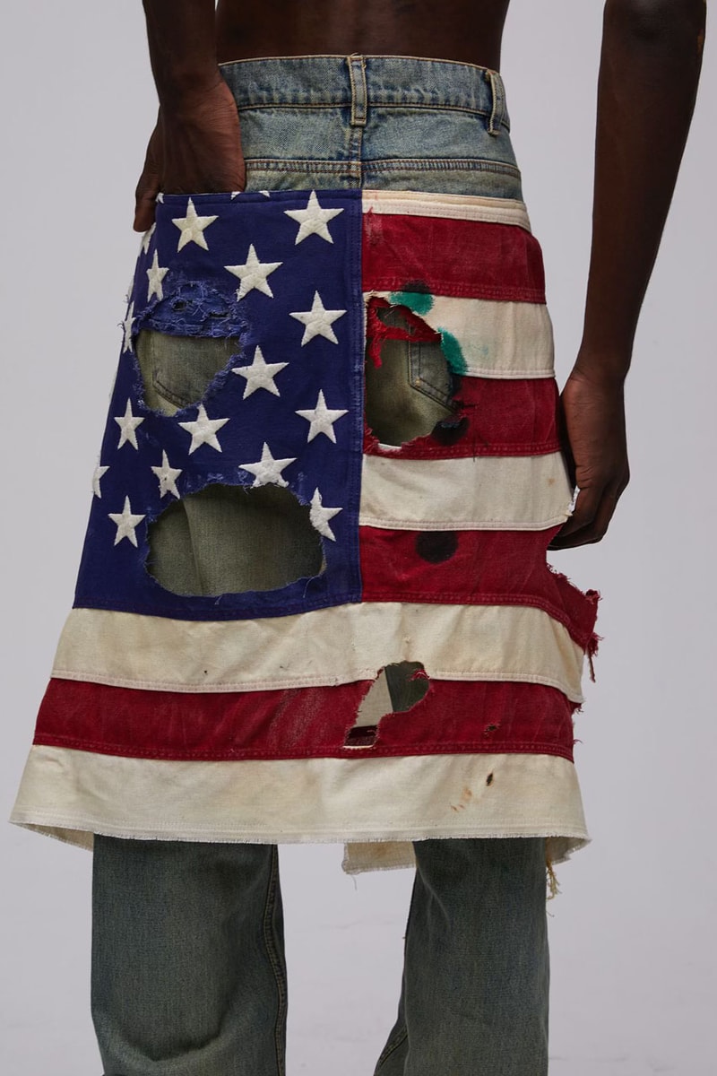 Luka Sabbat's Marking Distance Unveils First-Ever Collection spring summer 2025 capsule lookbook release info james pierce design drop price leather denim american flag collegiate hoodie shirt distressed 