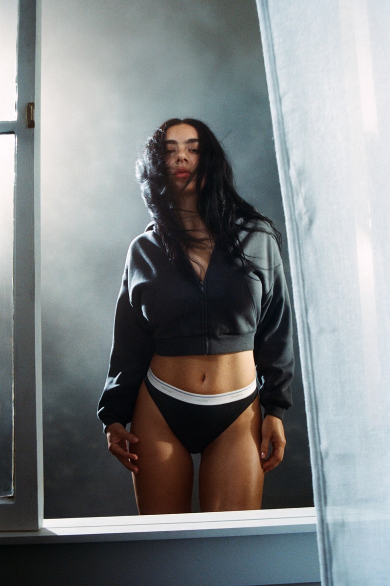 Charli xcx skims cotton fleece collection lookbook photographer petra collins preview pieces waffle lined zip up hoodie boxer split bralette bikini underwear