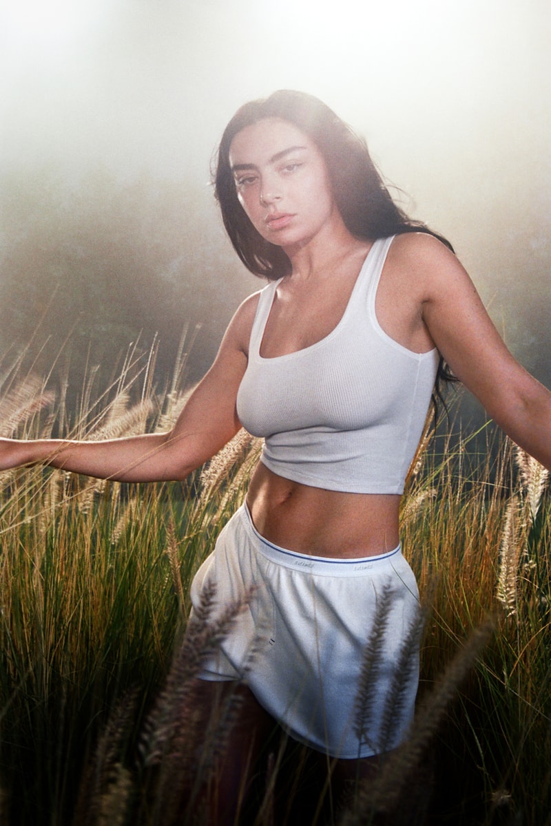 Charli xcx skims cotton fleece collection lookbook photographer petra collins preview pieces waffle lined zip up hoodie boxer split bralette bikini underwear