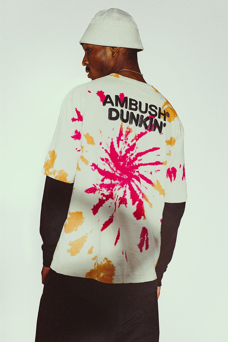 Dunkin' Teams up With Ambush for Exclusive Merch Drop yoon ahn dunkin'tern one of a kind limited edition windbreaker ti dye t-shirt tote bag dunkin chain 