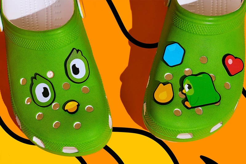 These Duolingo x Crocs Classic Clogs Are a Forever Reminder To Do Your Daily Lessons release info owl bold color jibbitz language app