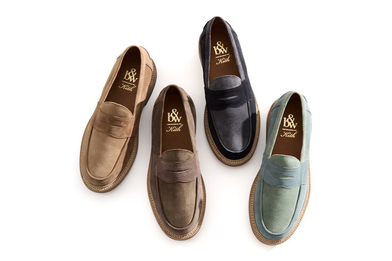 Kith Reunites With Blackstock & Weber for Second Ellis Penny Loafer Collaboration loafers formal shoes suede leather formal informal shoes flats gold embossed double leather midsole portugal green black grey dark brown tan