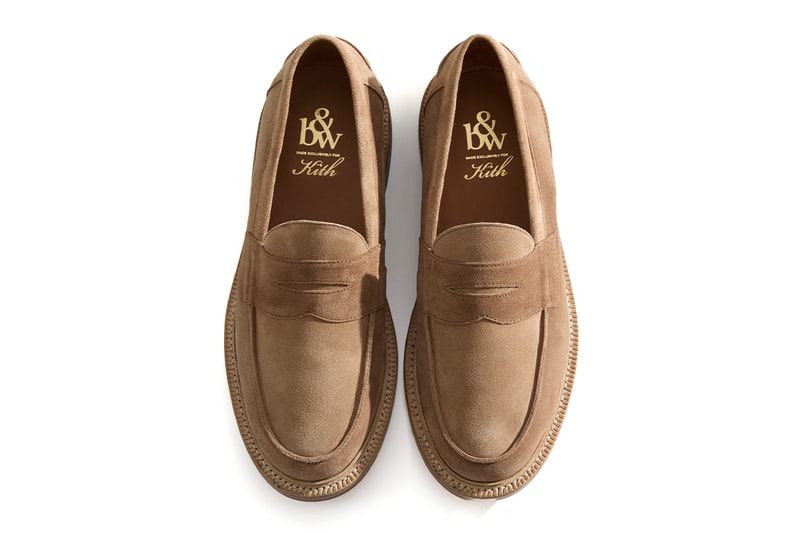 Kith Reunites With Blackstock & Weber for Second Ellis Penny Loafer Collaboration loafers formal shoes suede leather formal informal shoes flats gold embossed double leather midsole portugal green black grey dark brown tan