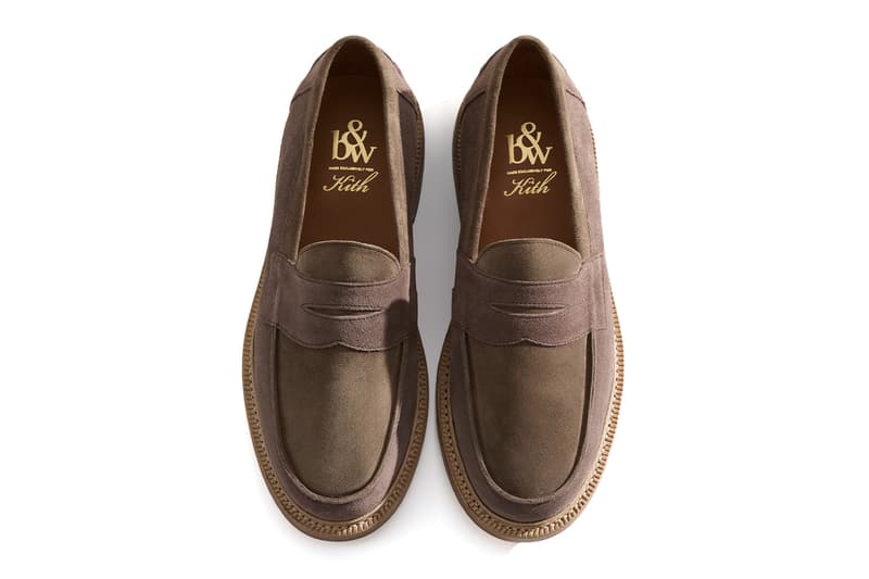 Kith Reunites With Blackstock & Weber for Second Ellis Penny Loafer Collaboration loafers formal shoes suede leather formal informal shoes flats gold embossed double leather midsole portugal green black grey dark brown tan
