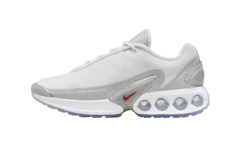 The Nike Air Max DN Shimmers in "Silver Glitter"  HQ3457-161 Release Info White/Team Red-White swoosh comfortable shoes sneakers olympics