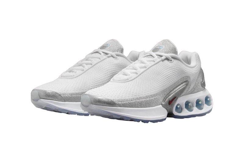 The Nike Air Max DN Shimmers in "Silver Glitter"  HQ3457-161 Release Info White/Team Red-White swoosh comfortable shoes sneakers olympics