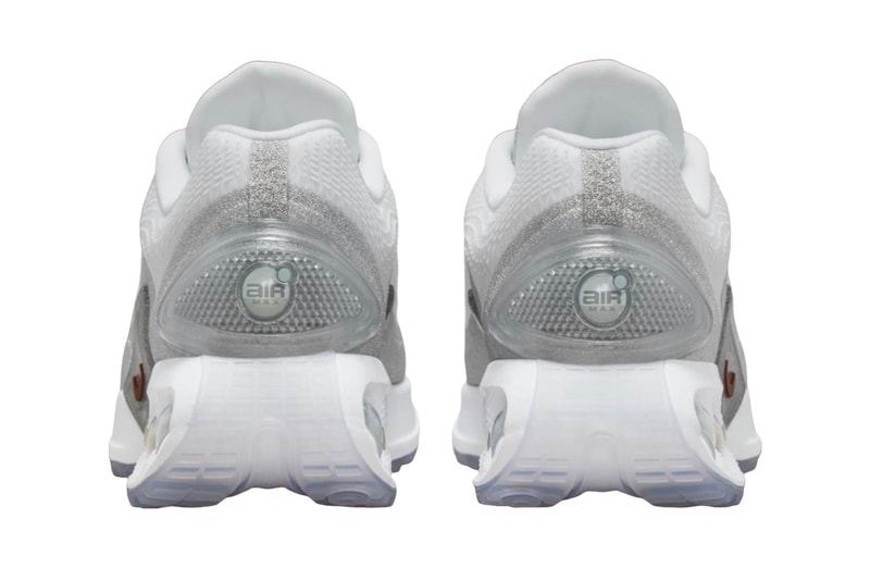 The Nike Air Max DN Shimmers in "Silver Glitter"  HQ3457-161 Release Info White/Team Red-White swoosh comfortable shoes sneakers olympics