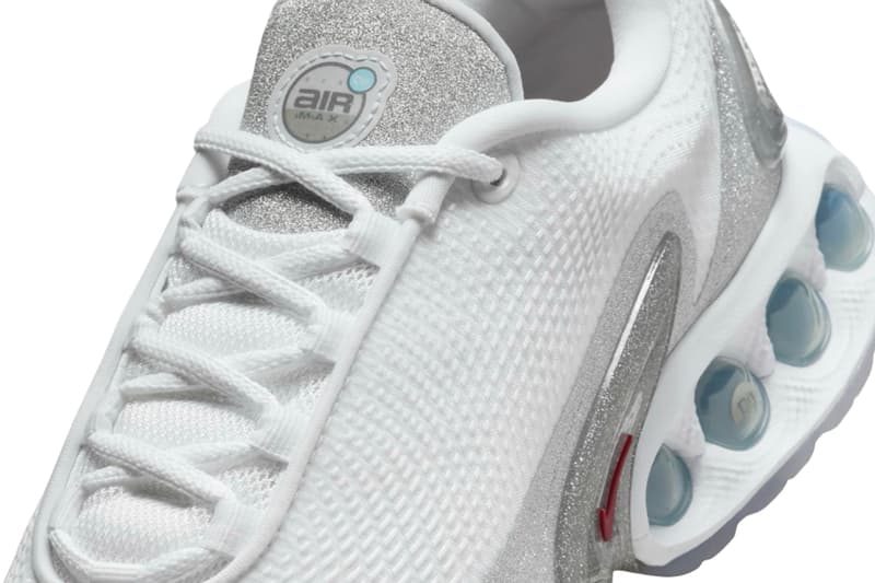 The Nike Air Max DN Shimmers in "Silver Glitter"  HQ3457-161 Release Info White/Team Red-White swoosh comfortable shoes sneakers olympics