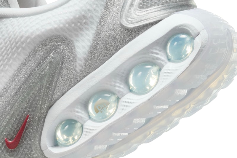 The Nike Air Max DN Shimmers in "Silver Glitter"  HQ3457-161 Release Info White/Team Red-White swoosh comfortable shoes sneakers olympics