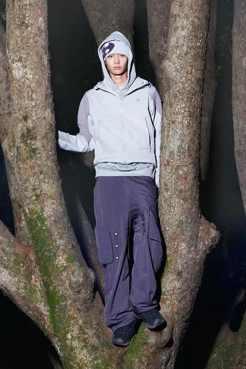 SAN SAN GEAR Serves Up Striking "pivot/node" FW24 Collection release info fashion apparel label capsule lookbook fall winter jacket puffer shell nylon outerwear hoodie t shirt brand seoul