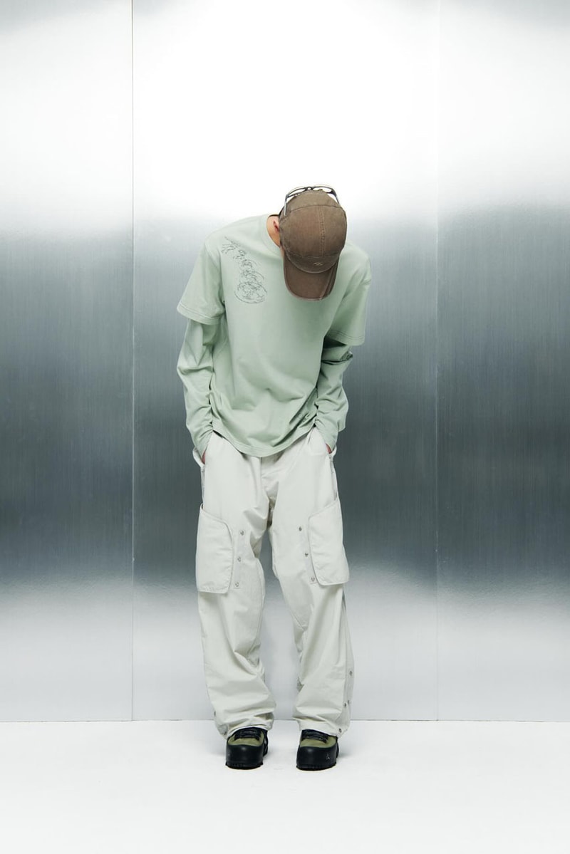 SAN SAN GEAR Serves Up Striking "pivot/node" FW24 Collection release info fashion apparel label capsule lookbook fall winter jacket puffer shell nylon outerwear hoodie t shirt brand seoul