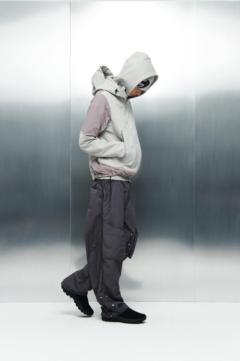 SAN SAN GEAR Serves Up Striking "pivot/node" FW24 Collection release info fashion apparel label capsule lookbook fall winter jacket puffer shell nylon outerwear hoodie t shirt brand seoul