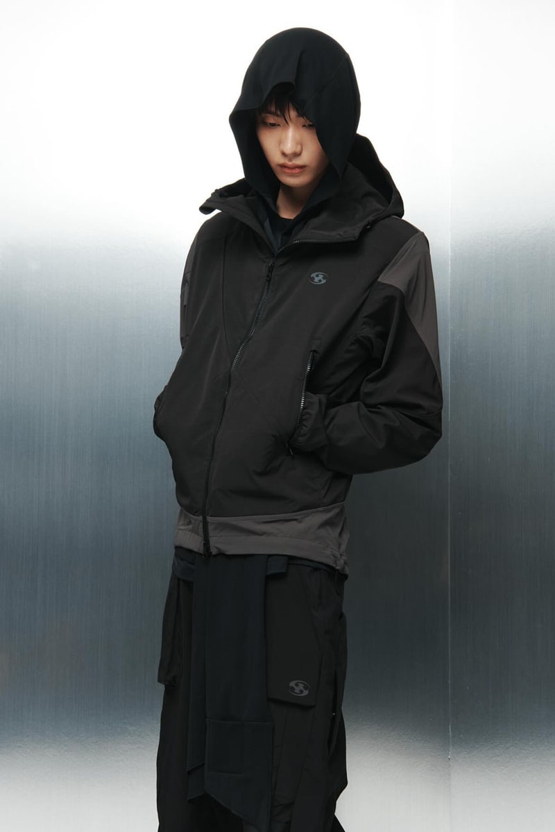 SAN SAN GEAR Serves Up Striking "pivot/node" FW24 Collection release info fashion apparel label capsule lookbook fall winter jacket puffer shell nylon outerwear hoodie t shirt brand seoul