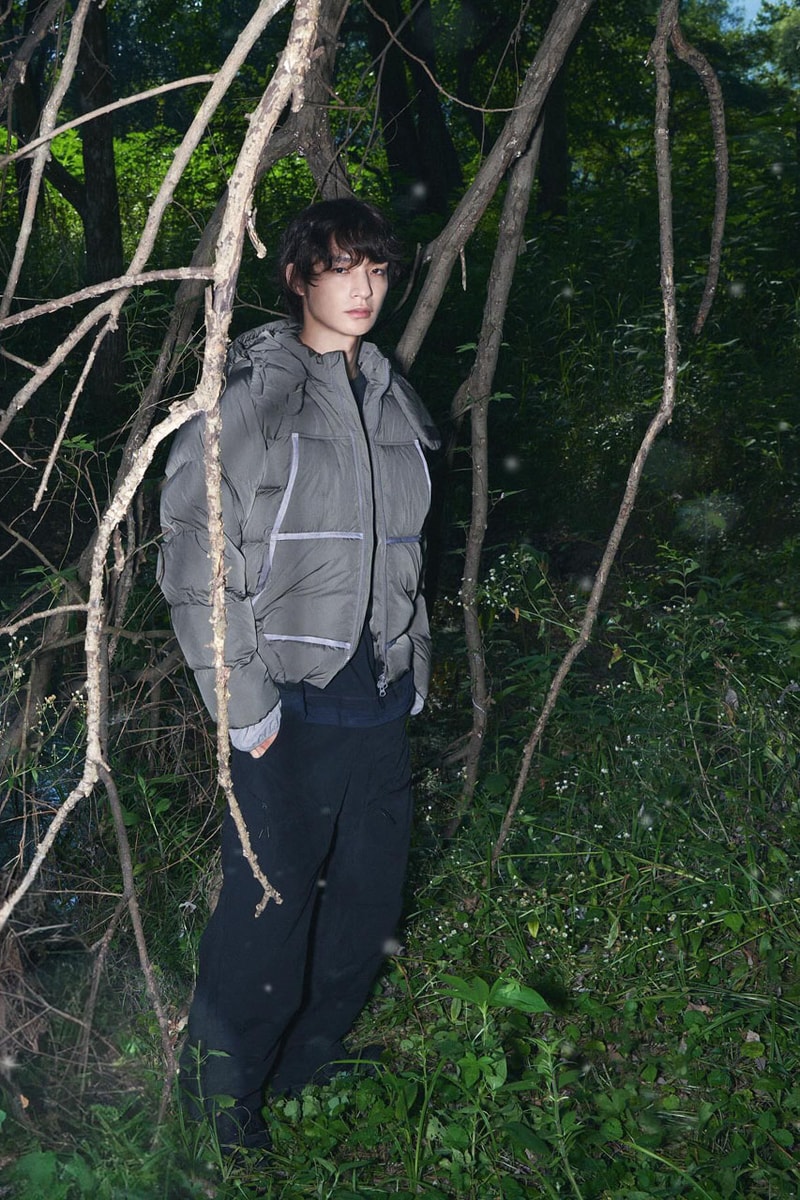 SAN SAN GEAR Serves Up Striking "pivot/node" FW24 Collection release info fashion apparel label capsule lookbook fall winter jacket puffer shell nylon outerwear hoodie t shirt brand seoul