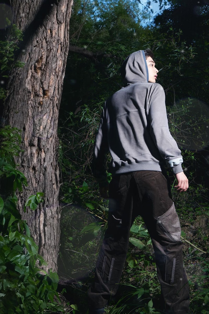 SAN SAN GEAR Serves Up Striking "pivot/node" FW24 Collection release info fashion apparel label capsule lookbook fall winter jacket puffer shell nylon outerwear hoodie t shirt brand seoul
