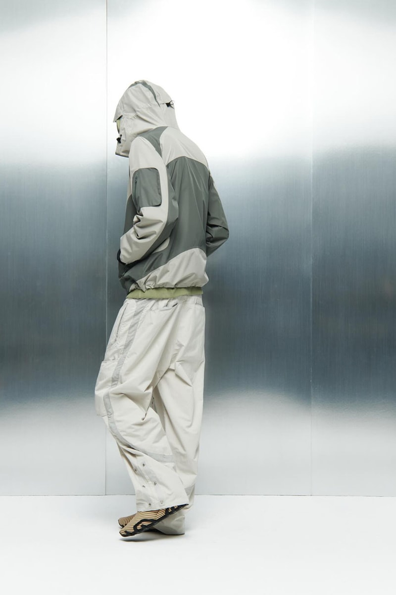 SAN SAN GEAR Serves Up Striking "pivot/node" FW24 Collection release info fashion apparel label capsule lookbook fall winter jacket puffer shell nylon outerwear hoodie t shirt brand seoul