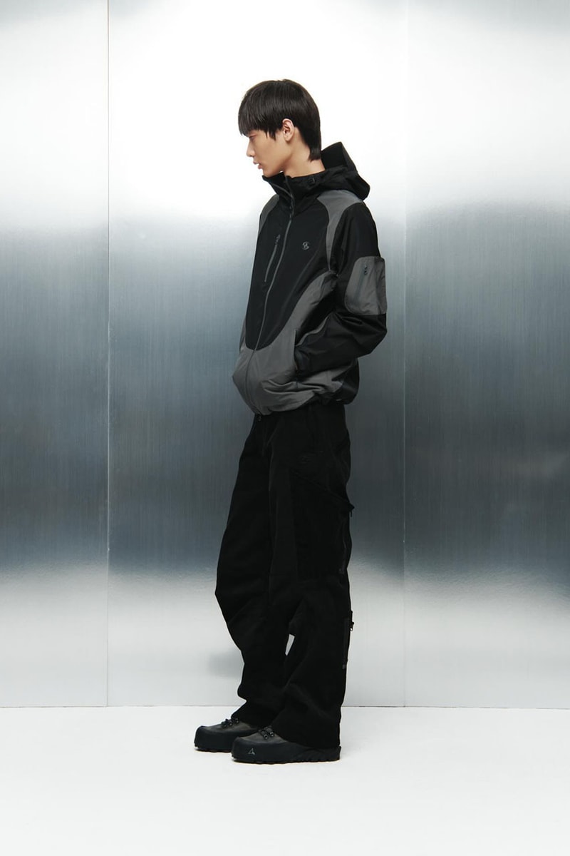 SAN SAN GEAR Serves Up Striking "pivot/node" FW24 Collection release info fashion apparel label capsule lookbook fall winter jacket puffer shell nylon outerwear hoodie t shirt brand seoul