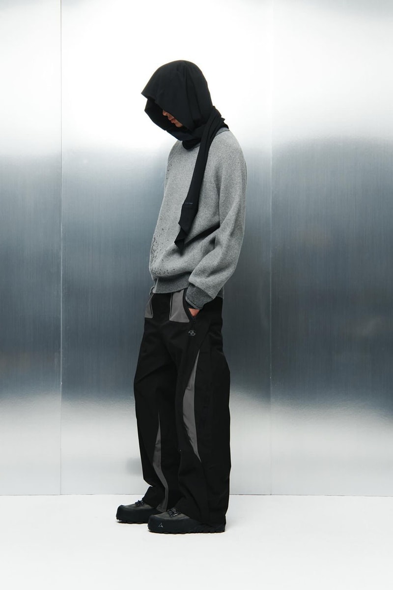 SAN SAN GEAR Serves Up Striking "pivot/node" FW24 Collection release info fashion apparel label capsule lookbook fall winter jacket puffer shell nylon outerwear hoodie t shirt brand seoul